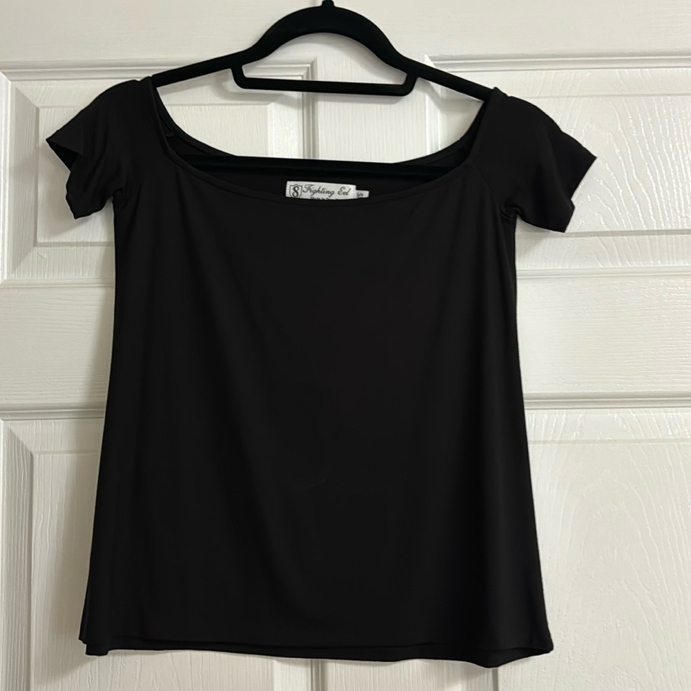 Fighting Eel Black Off-Shoulder Stretch Crop Top